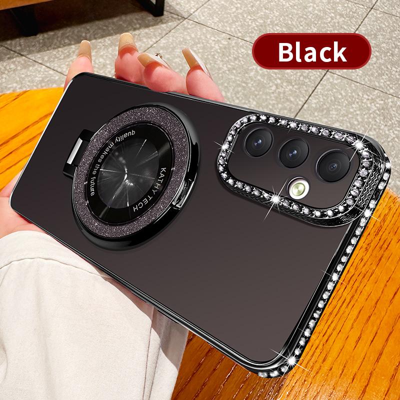 Diamond Glitter Plating For Magsafe Phone Holder Case For Samsung Galaxy A15 A14 A13 A55 A54 A53 A52 4G 5G Stand Silicone Cover