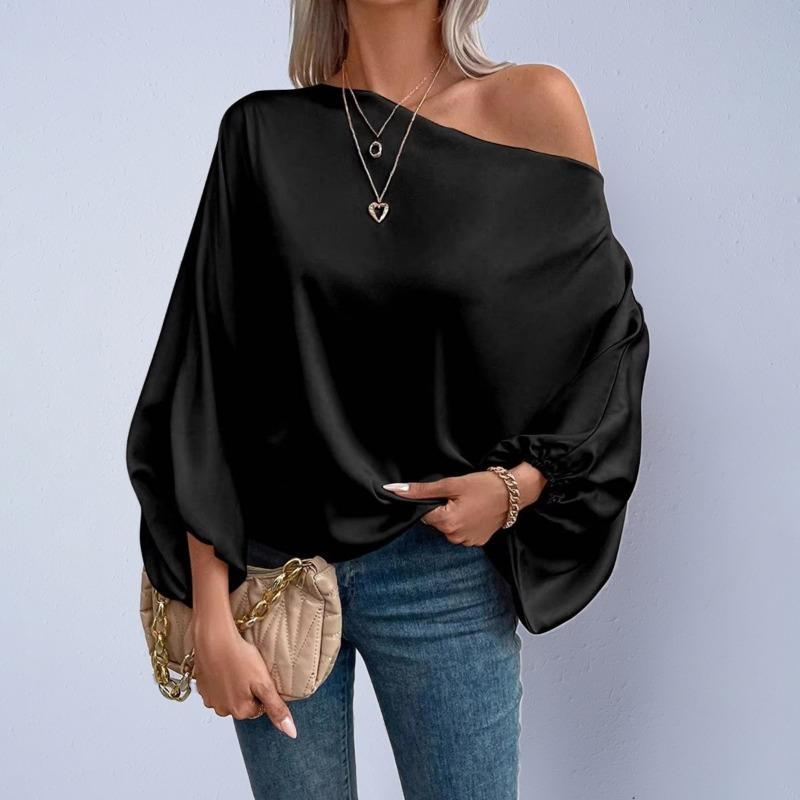 Women S Satin Off Shoulder Asymmetric Long Sleeve Shirt S