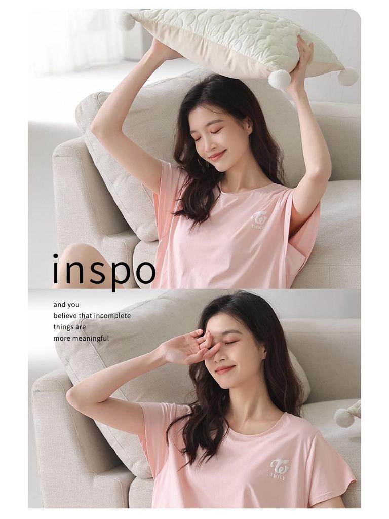 Lyocell Women's Summer Short Sleeve Pajama Set with Chest Pads - Casual Plus Size Home Wear