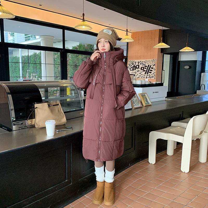 

Зимнее теплое и толстое модное хлопковое свободное пальто до колена 2025 верхняя одежда с темпераментом верхняя женская повседневная в корейском стиле XL бордовый