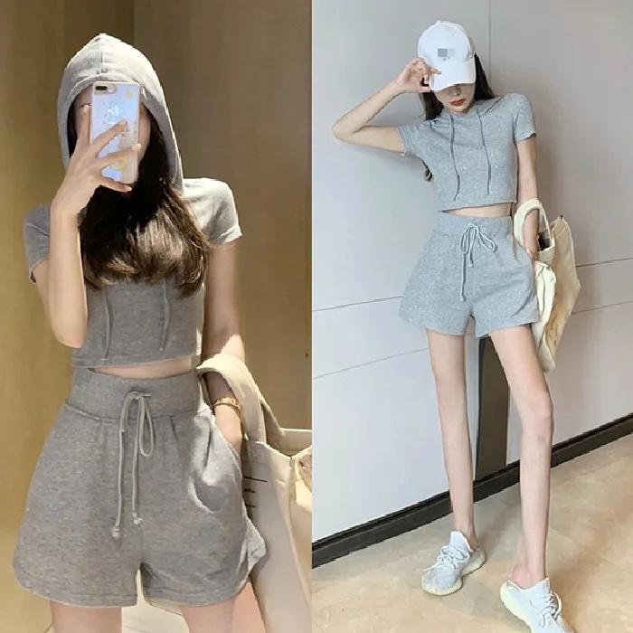 Summer Large Size Casual Sportswear Set with Hat Short Sleeve Sweatshirt and Sports Shorts Two Piece Women's Outfit Ensemble
