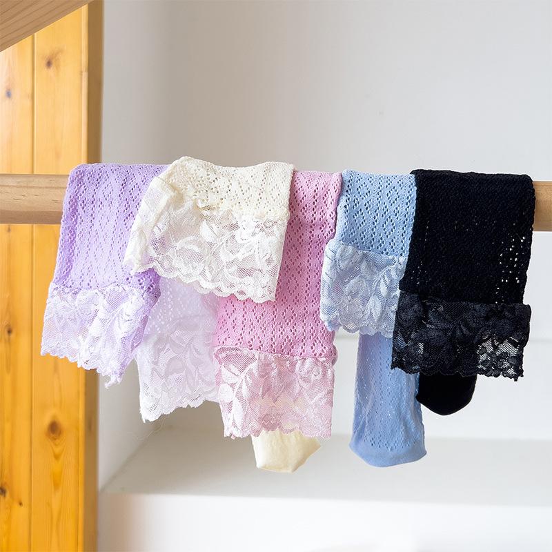 Ladies Spring and Summer Thin Diamond Lace Hollow Tube Socks