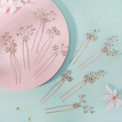 5 Pcs Bridal U Shaped Hair Pins With Rhinestone Plum Blossom Simple Wedding Updo Hairstyle Accessories For Bride Makeup
