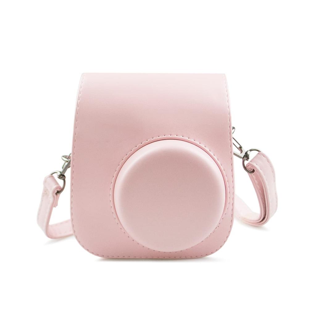 HIYQIN Instax FUJIFILM Instax Case Cute Camera Bag with Shoulder Strap and Back Pocket PU Leather Cover Single Color Case, Mini12/11/9/8+/8 (PK)
