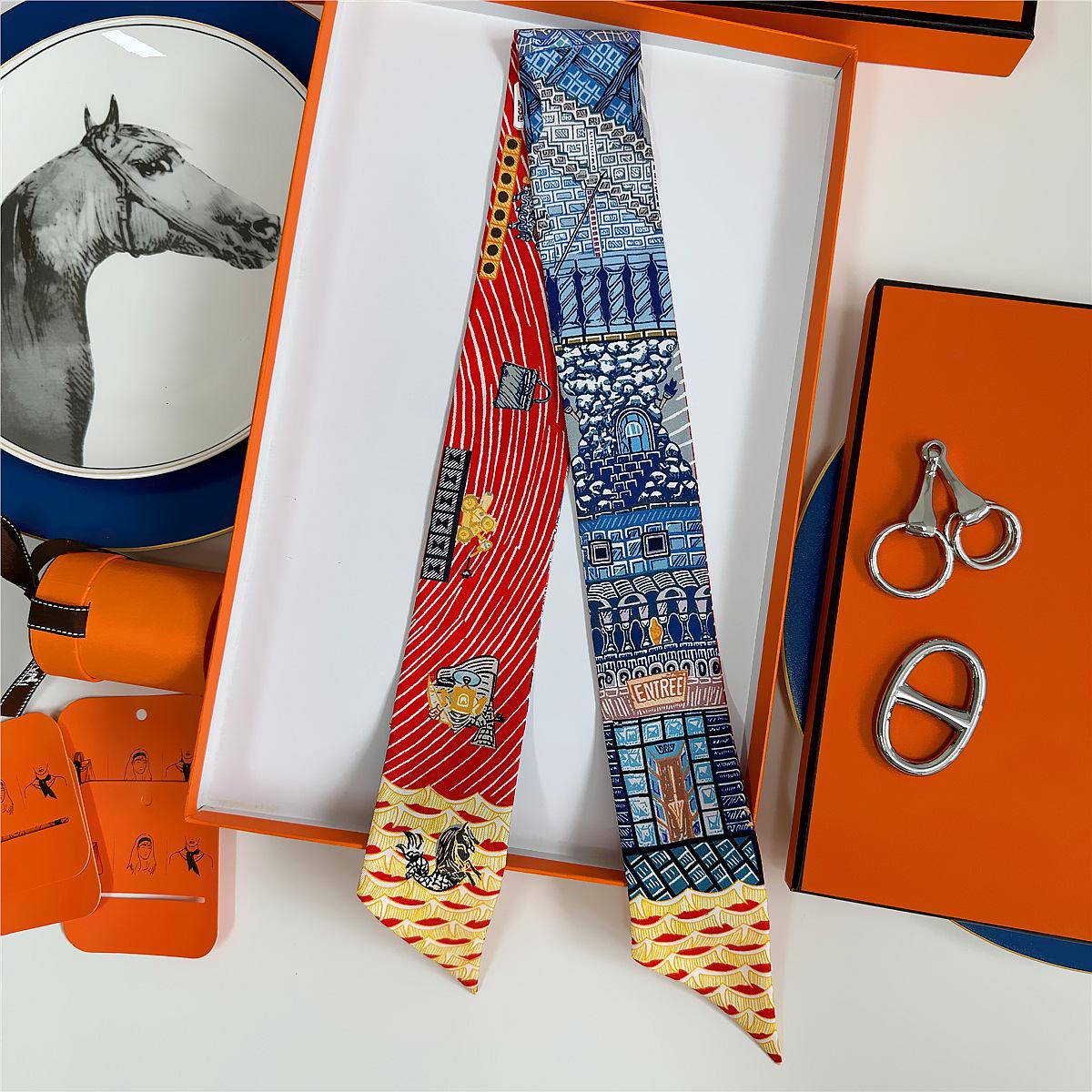 

Летний двухсторонний шарф из шелковой ленты Mulberry 2024 года, светло-серый твил 18 момми, универсальный браслет 86 x 5 cm