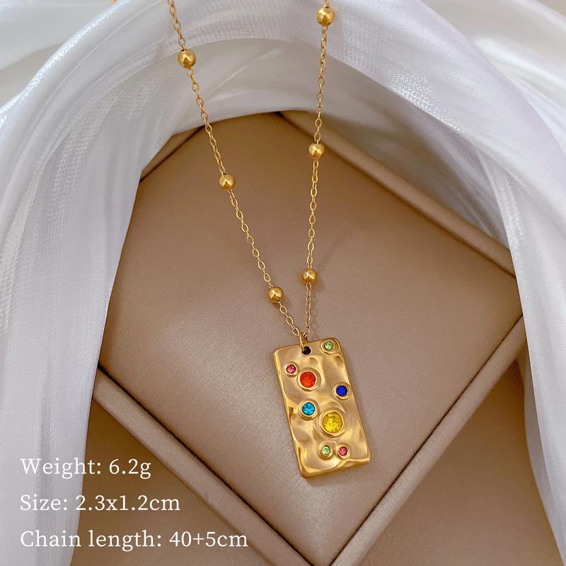 

Titanium Steel Square Irregular Minimalist Furnace Real Gold Necklace Female Collarbone Chain With