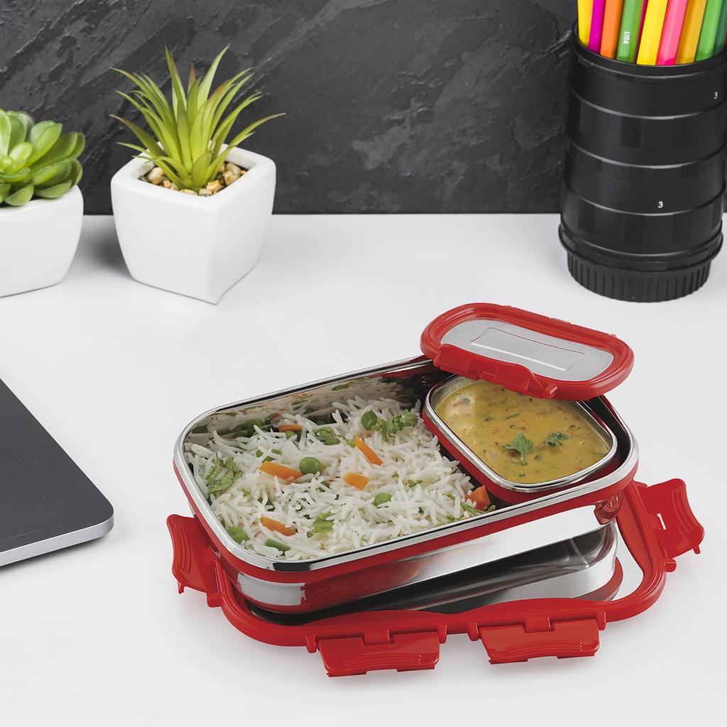 Insulated Stainless Steel Lunch Box For Work Or School With Veg Box Insert And Leak-Proof Lid