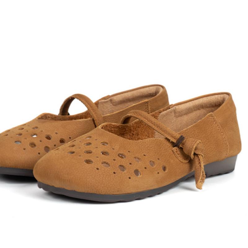 Johnature Retro duté prodyšné ploché boty Sandály z pravé kůže s měkkou podrážkou Všestranná dámská obuv