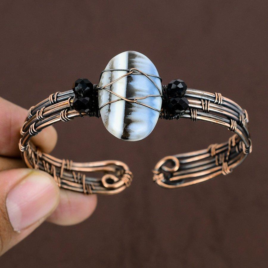 Owyhee Opal Handmade Copper Wire Wrap Cuff Bangle Adjustable L2o39