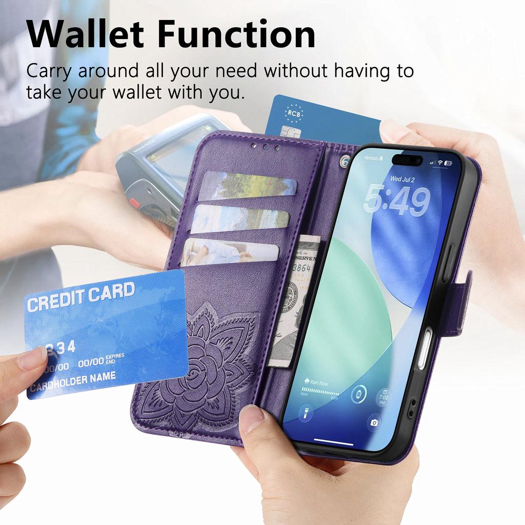 For iPhone 17 Pro Case with Strap Butterfly Pattern PU Leather Wallet Phone Cover