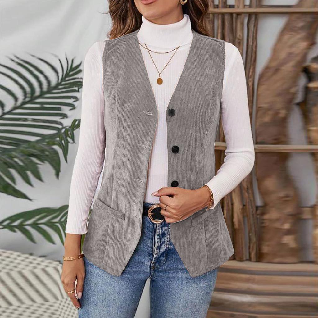 Women's Fashionable Fitted Corduroy Vest Jacket