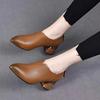 Thick heel single shoes deep mouth spring and autumn women's shoes new pointed versatile one pedal temperament leather shoes work shoes