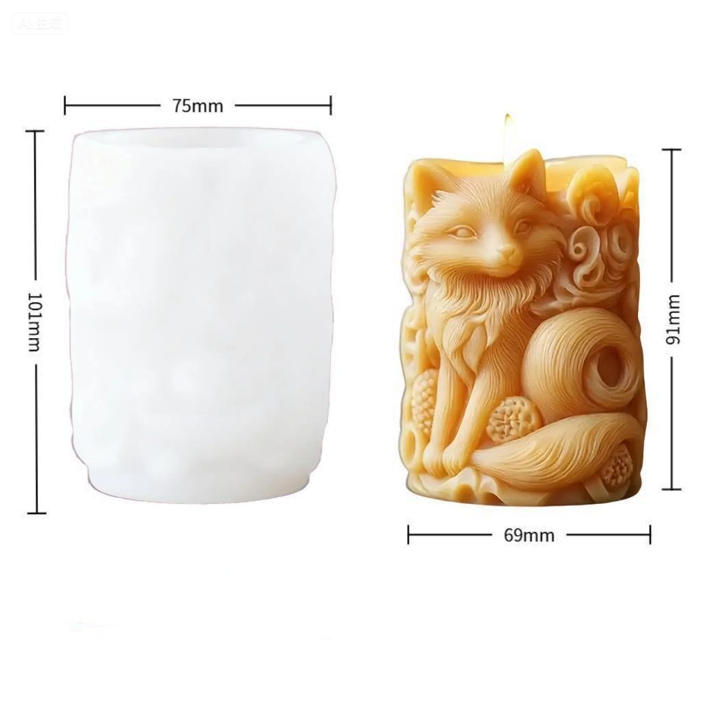 DIY Fox 3D Relief Scented Candle Silicone Mold Fox Relief Cylinder Resin Silicone Mould Ornament Home Decor