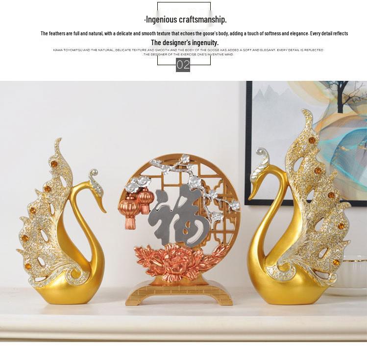 European Style Decorative Couple Swan Ornaments for Living Room, Bedroom, Office, and Entryway