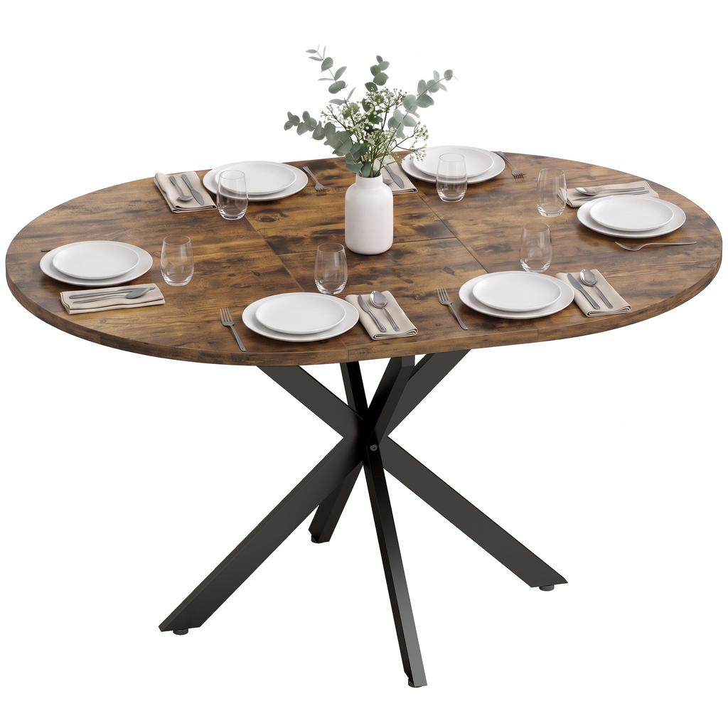 Extendable Dining Table for 4–6 People, Kitchen Table In Industrial Look with Spider Leg, Rustic Brown