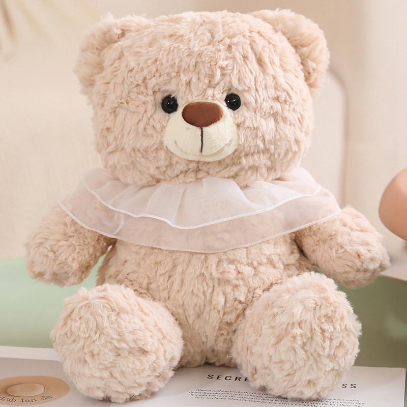 Teddy Bear Plush Toy With Mesh Scarf Decoration For Kids Birthday Gift And Cuddle