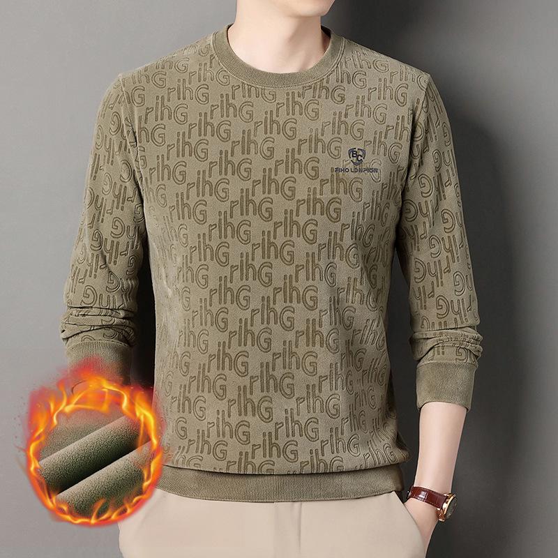 

Men s Thickened Fleece-Lined Round Neck Casual Sweatshirt L for 115-130 jin