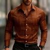 Men's Casual Long-Sleeve Slim Fit Black Geometric Pattern Breathable Versatile Formal Shirt Fashion Outdoor Men's Top