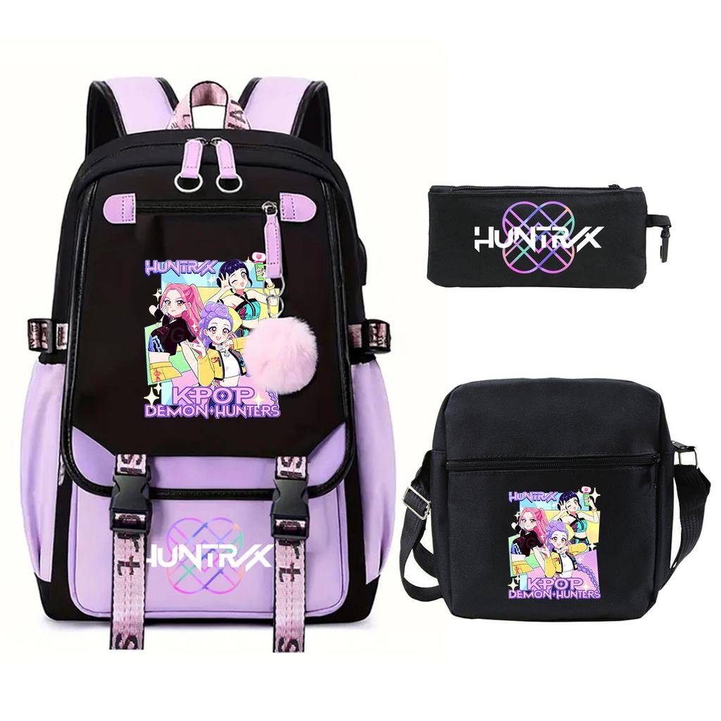 KPop Demon Hunters Korean version of student school bag children's backpack pencil bag set