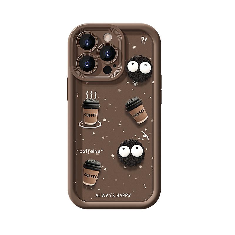 Coal Ball Coffee Doll Lanyard Suitable for Apple 16PRO Mobile Phone Case 15/14 Matte Silicone 13 Fine Hole Anti-fall XS