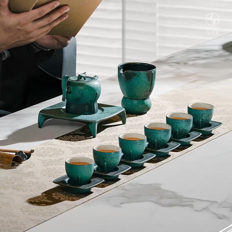 Edenus Gu Le 02 15-Piece Green Speckled Ceramic Tea Set