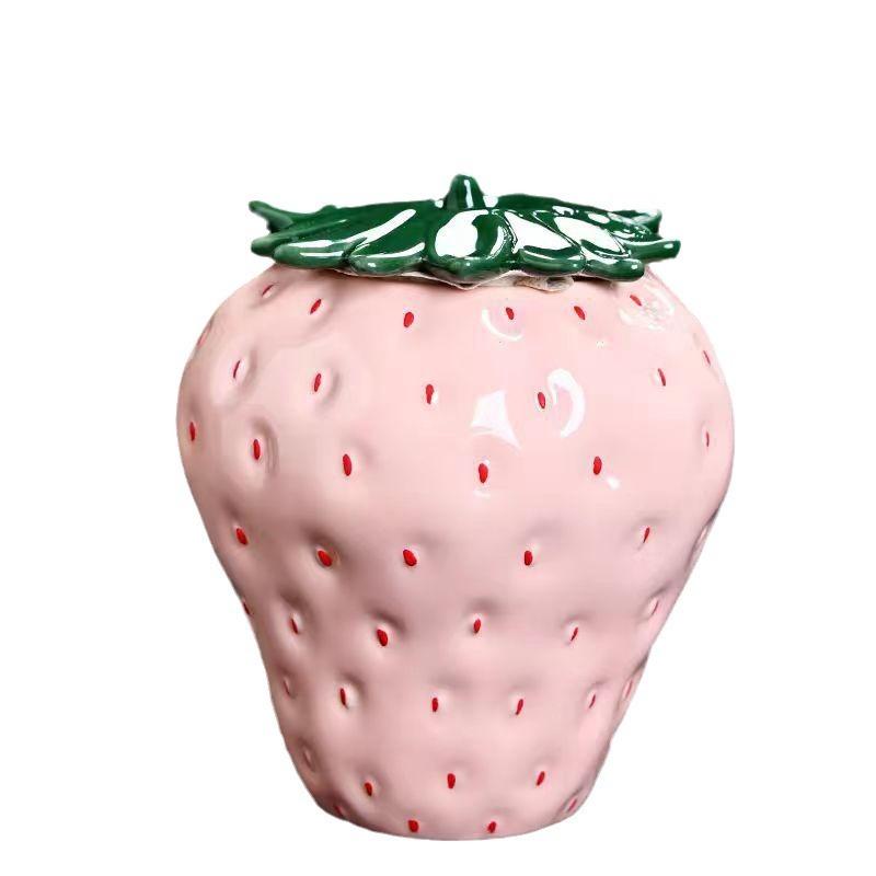 1 szt. Ceramiczny słoik na herbatę w kształcie truskawki, hermetyczny słoik do przechowywania, odporny na wilgoć pudełko na herbatę, dekoracja do ceremonii parzenia herbaty