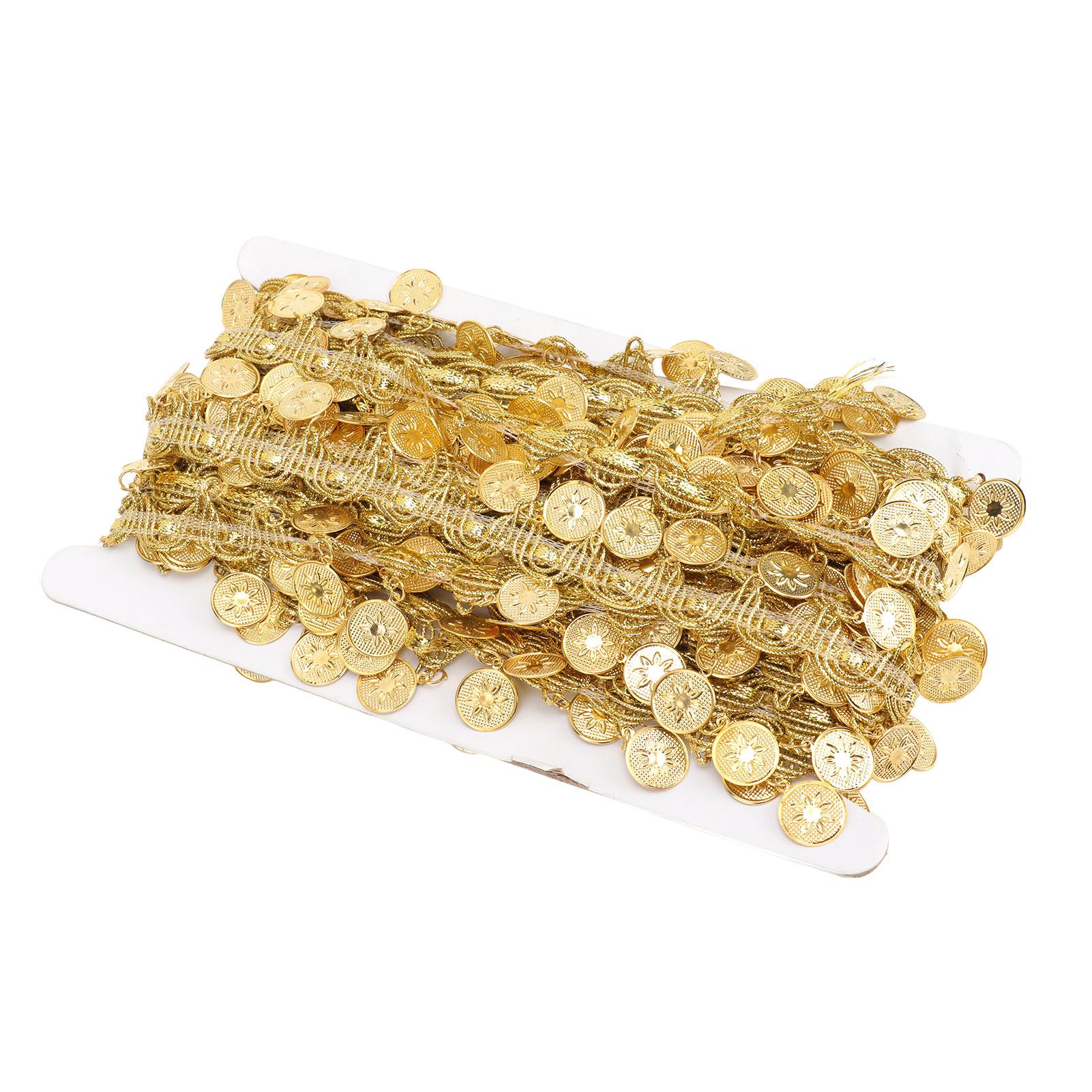 

10 Yards Gold Waist Chain Ethnic Style Handcraft Round 8 Leaf Flower Polishing Gold Belly Chain for Beach Dress Bikini