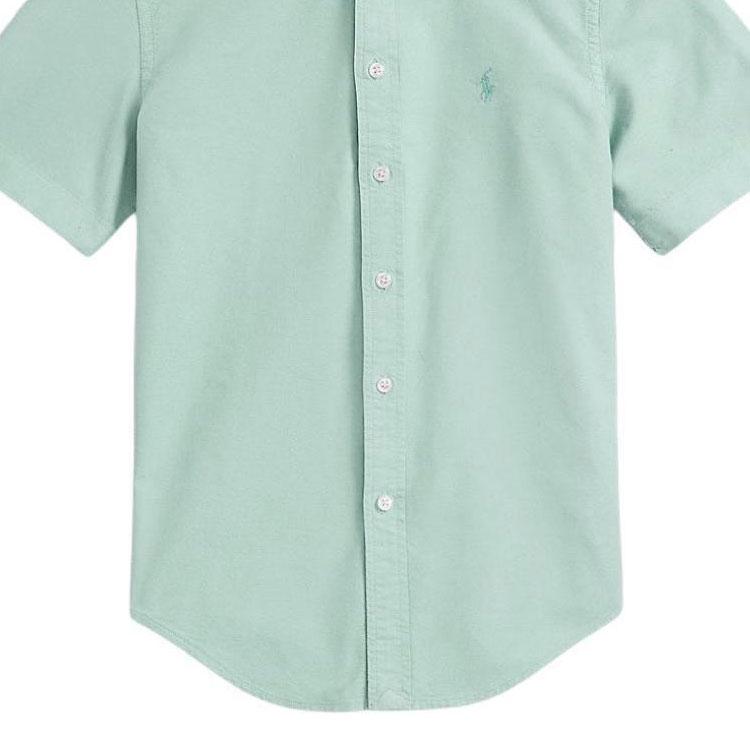 Polo Ralph Lauren Solid Color Logo Embroidered Single-Breasted Short Sleeve Shirt Kids shirts Green 323905297-001
