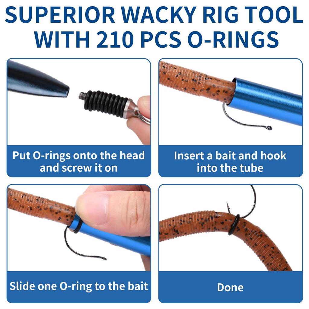 TRUSCEND Gradient Fishing Wacky Rigs with Silicone for and Worm Downrigger Tubes for Easy Installation and Stickbait O-Rings (210 Pieces) 3-4" 5-7"