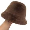 Plush Faux Mink Fur Bucket Hat for Girls - Solid Color, Thickened Velvet for Winter Warmth.