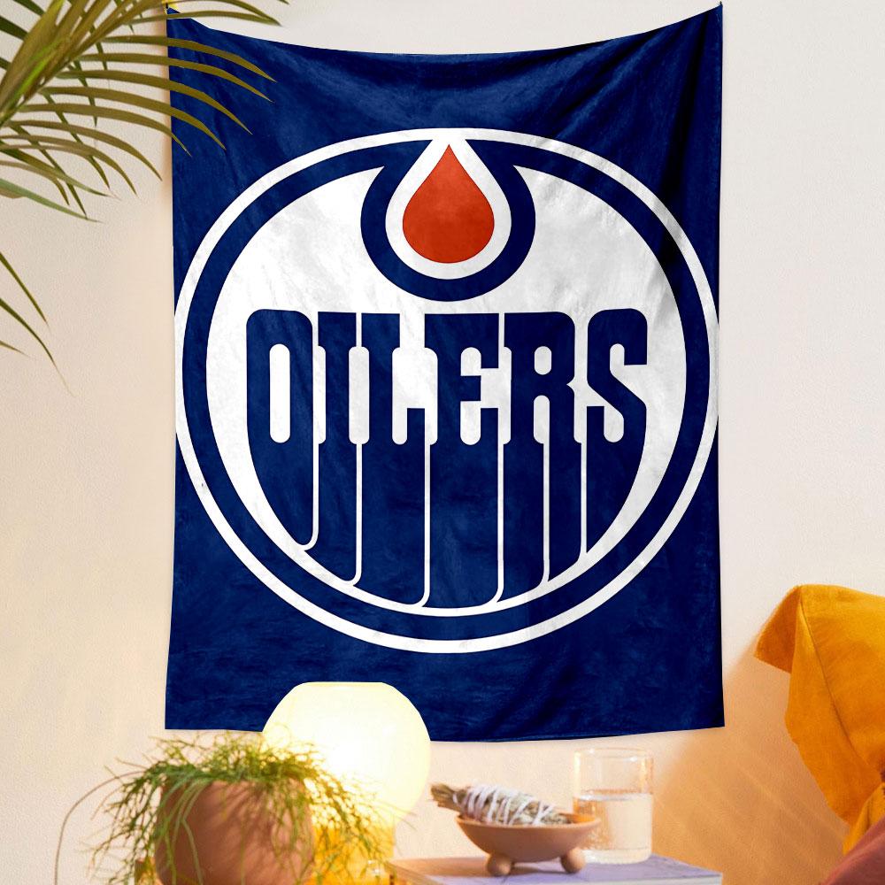 Edmonton Oilers Logo Tapestry Wall Hanging, NHL Hockey Team Art, Sports Wall Decor for Bedroom Living Room Man Cave