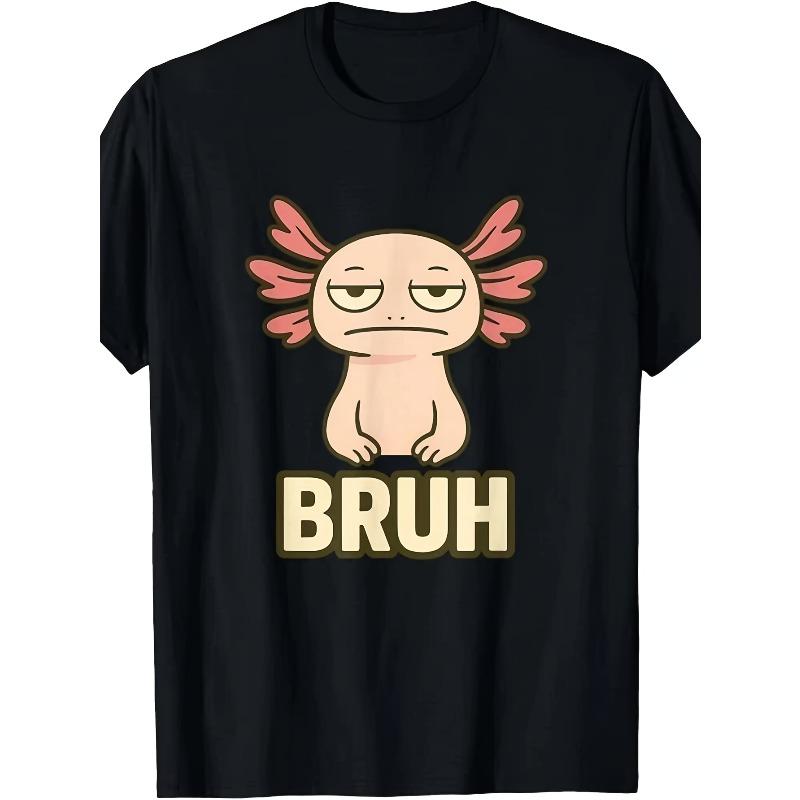

European sizes Axolotl Bruh Meme T-Shirt - Funny Amphibian Graphic Tee with Sassy Axolotl Face, Retro Casual Shirt for Men 4XL чорний