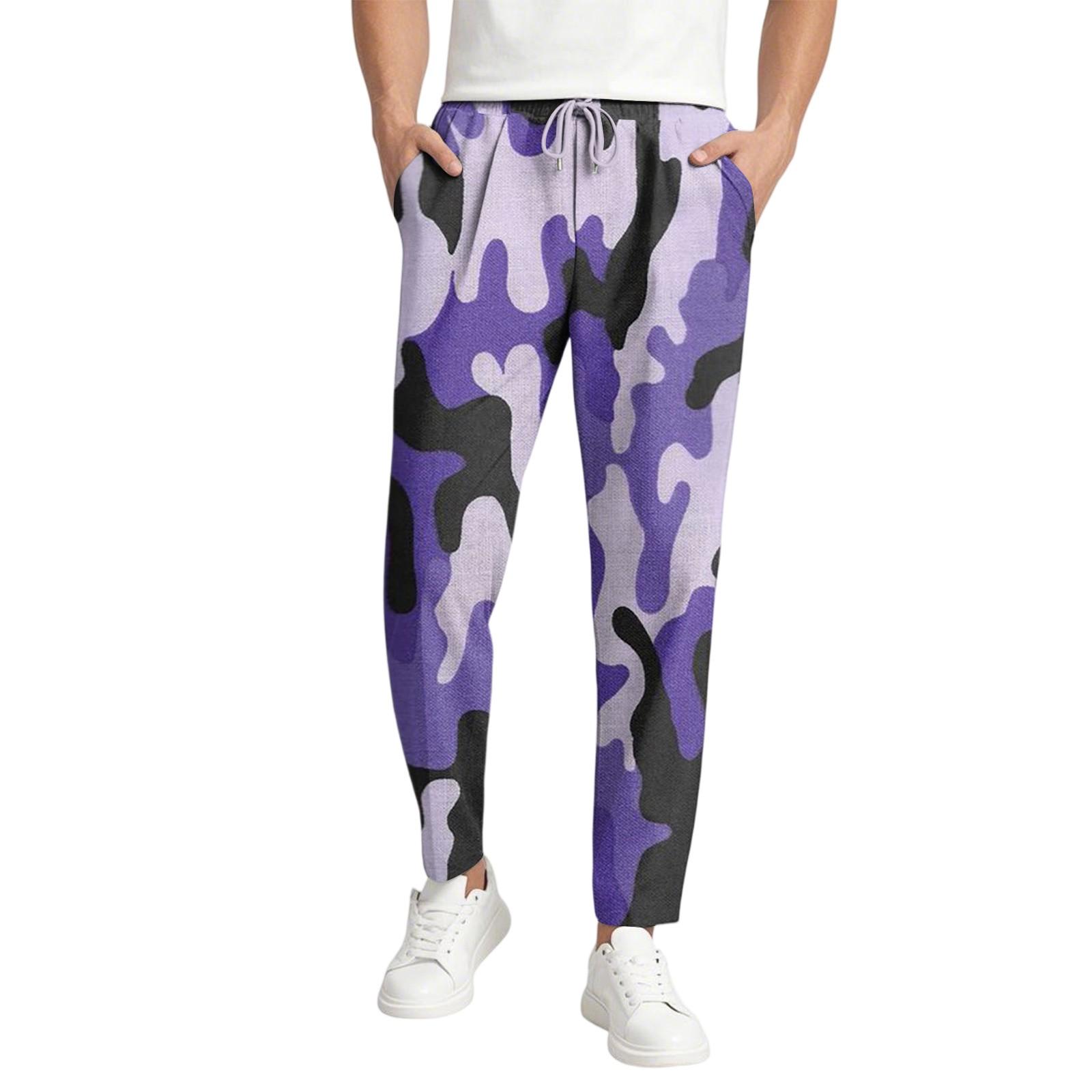 

Чоловічі повсякденні камуфляжні довгі штани, еластичний пояс на шнурку, легкі та приталені, з кишенями, зручні та дихаючі XL фіолетовий