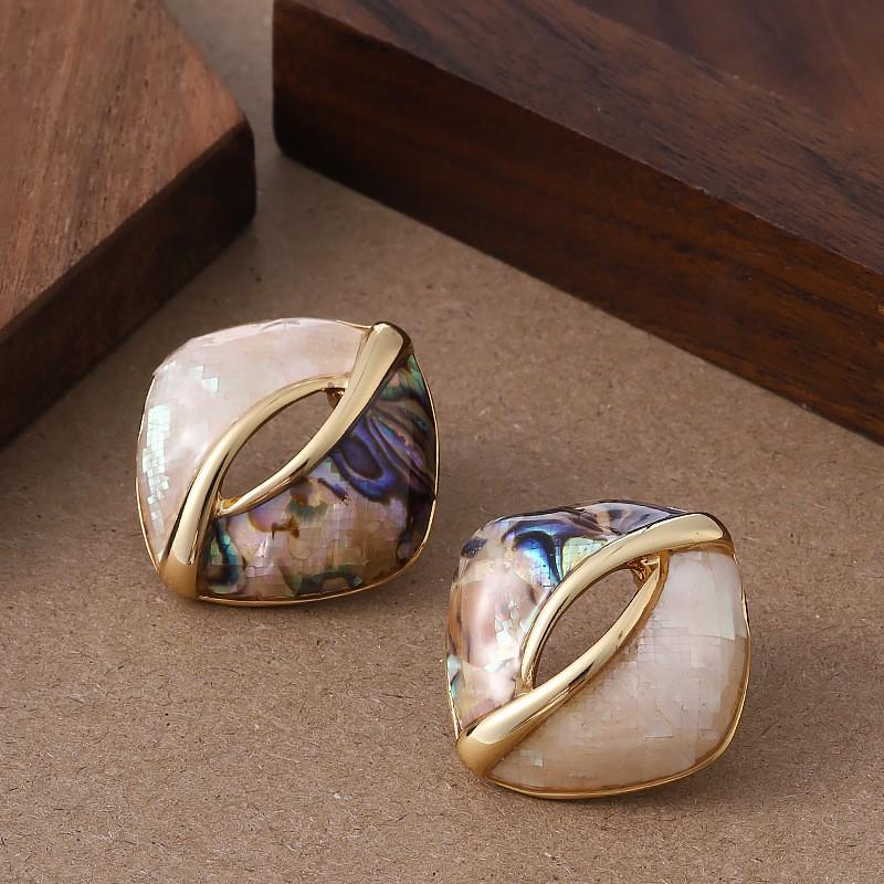 Geometric Shell Earrings Women Natural Abalone Inlay Eco-Friendly Gold Plated Minimalist Statement Jewelry