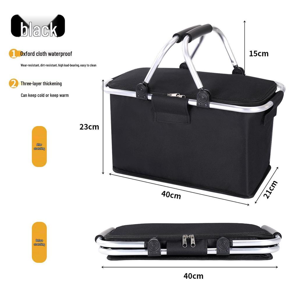 Katlanabilir Dış Mekan Yalıtımlı Piknik Sepeti - Tazeliği Koruyan Alüminyum Saplı Su Geçirmez Oxford Kumaş