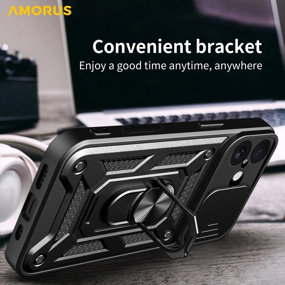 AMORUS For iPhone 17 Case Kickstand PC+TPU Phone Cover with Camera Lens Slider