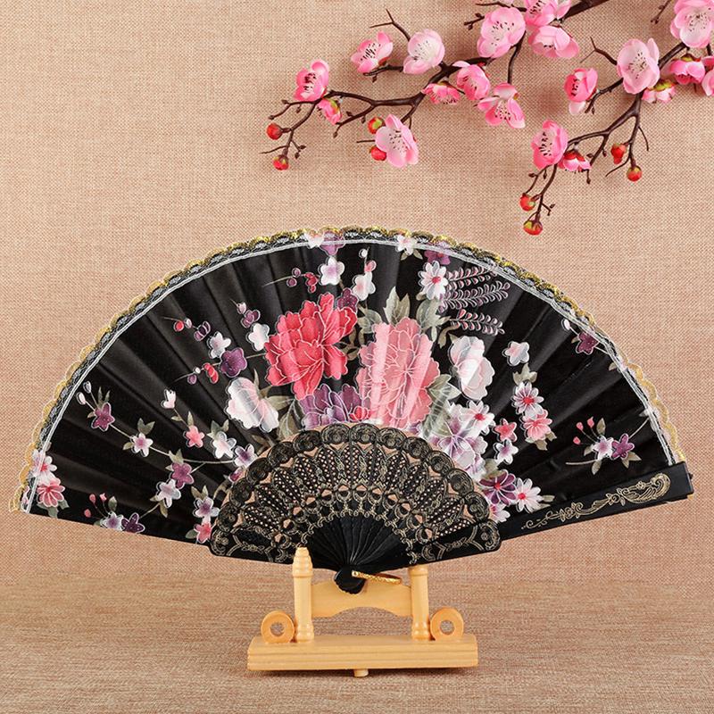 1Pc Flower Pattern Elegant & Luxurious Folding Fan Vintage Dance Fan Fashion Chinese Style Hand Held Stamping Design
