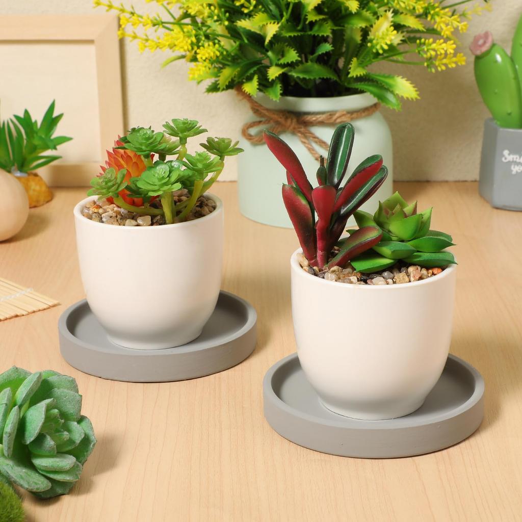 OUNONA Flower Pot Round Shallow Set of Cactus Flower Pot Gardening Dark Planter, Saucer, Tray, Plate, Ceramic, Plate, 2, Pot, Houseplant, Stand,