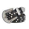 Studded Rhinestone PU Leather Belt Women Punk Streetwear Waist Cincher Adjustable 105-125cm Alloy Buckle Black