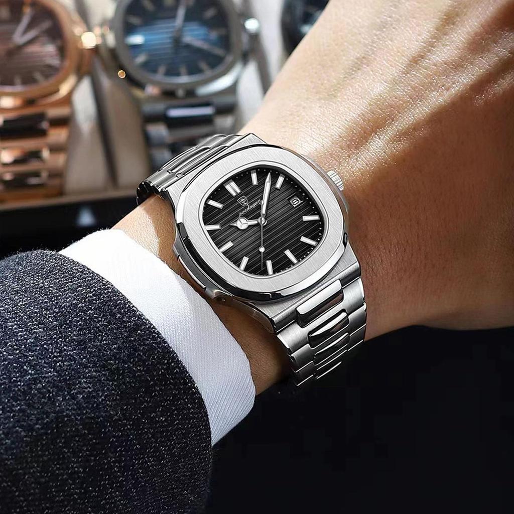 RORIOS Quartz Watch with Date Luminous Perfect for Business or Day or Christmas Silver Black Men's Multifunction, Display, Display, Lightweight,