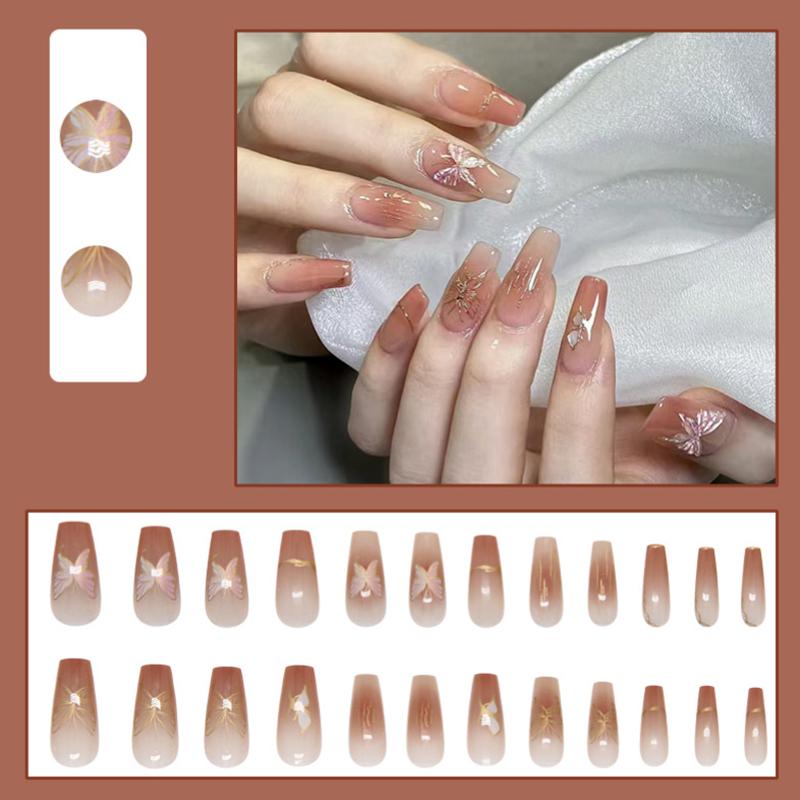 2025 Newest 24Pcs/Set Nail Art French Fake Nails Set With Glue Abs Plastic - Simple Short Nail Stickers