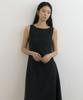 Lingseoul Linen Sleeveless Boat Neck Long Flare Dress-Black