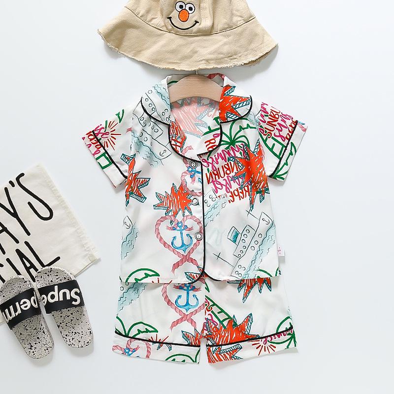BB58 Mufurui Summer Kids' Silk Bear Cartoon Pajama Short Sleeve Two-Piece Set