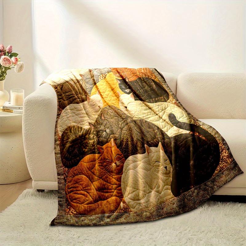 Creative Cute Cat Flannel Blanket, Soft Comfortable Throw for Sofa, Bed, Office, Car, Travel – All-Season Gift & Home Decor