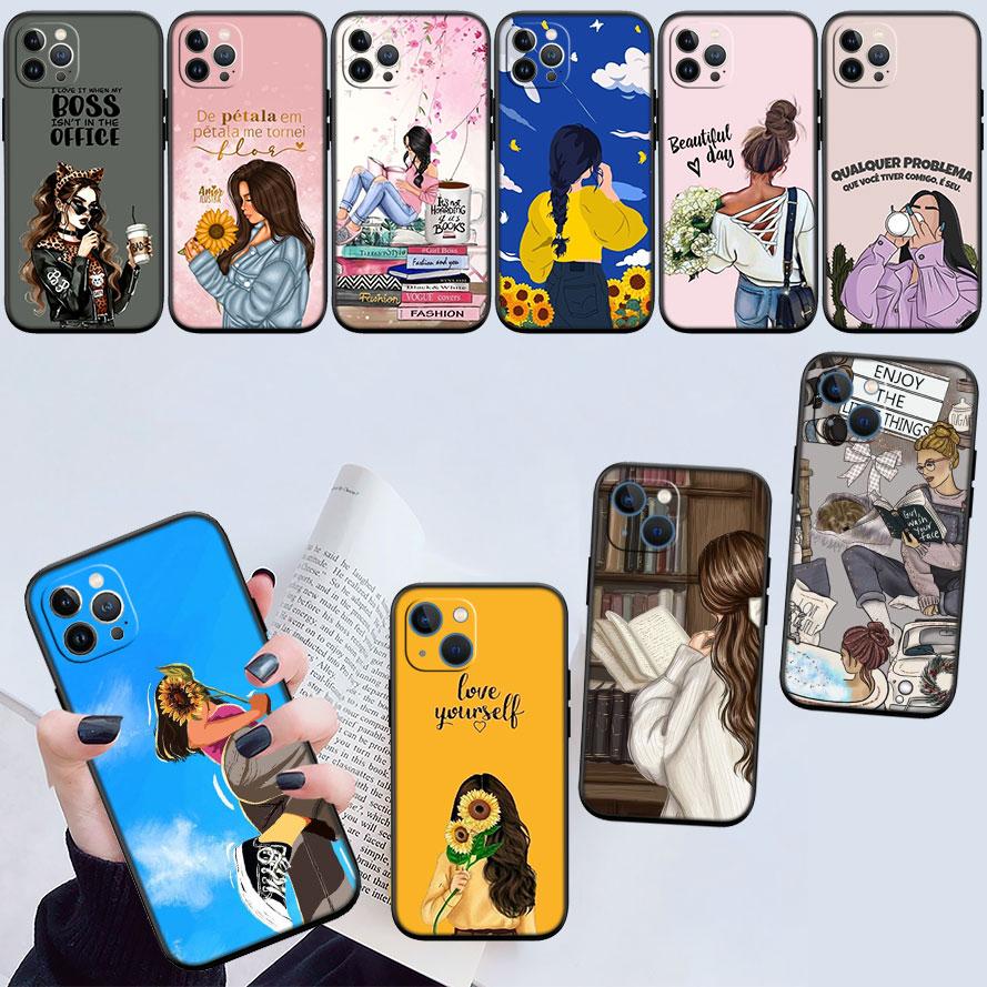 IK27 Fashion Girl Coffee Book Case for Samsung A11 A12 A13 A15 A52S A53 A55 A56 A70 A71 A72 A73 F06 F16 F56 S10 Plus S10e