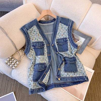 Vest for Women Cotton Sleeveless Tops Denim Vest Oversize Casual Large Pockets Zipper Vest