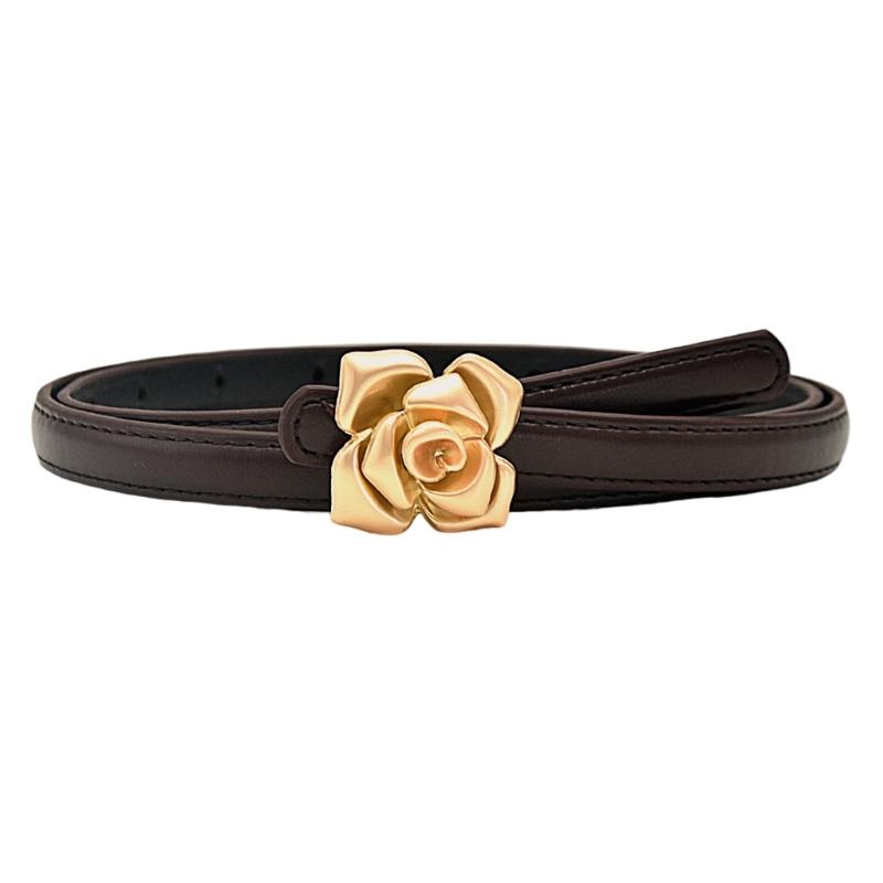 

Adjustable PU Belt With Flower Golden Button Button For Women Fashion Jeans And Office Pants кавовий