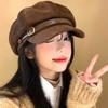 Vintage belt buckle suede beret children autumn and winter maillard style octagonal hat casual face little painter hat