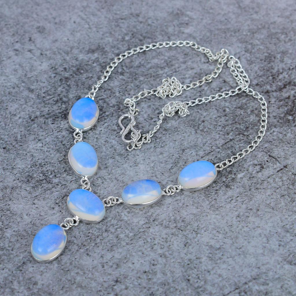 Milky Opal Gemstone Handmade 925 Sterling Silver Jewelry Necklace 18" M-405