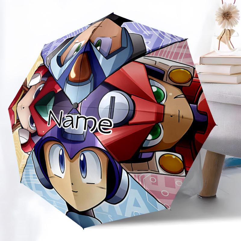 1PC Mega Man - Custom Name Automatic Folding Umbrella - Compact 8-Rib Design, Durable Plastic & Iron, Daily Use S0106047